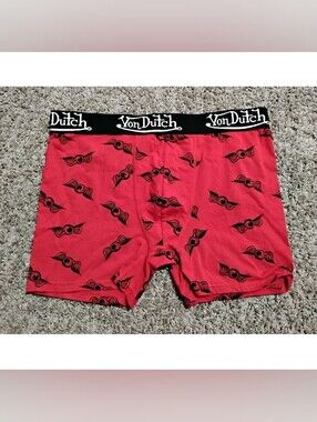 Von Dutch Men's Boxer Briefs Red Flying Eyeball Logo Stretch Size XL